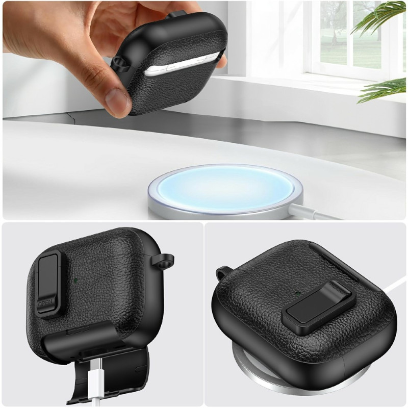 Til AirPods Pro 3 Beskyttende Etui med Stativ Etui med Lås og Karabinhage