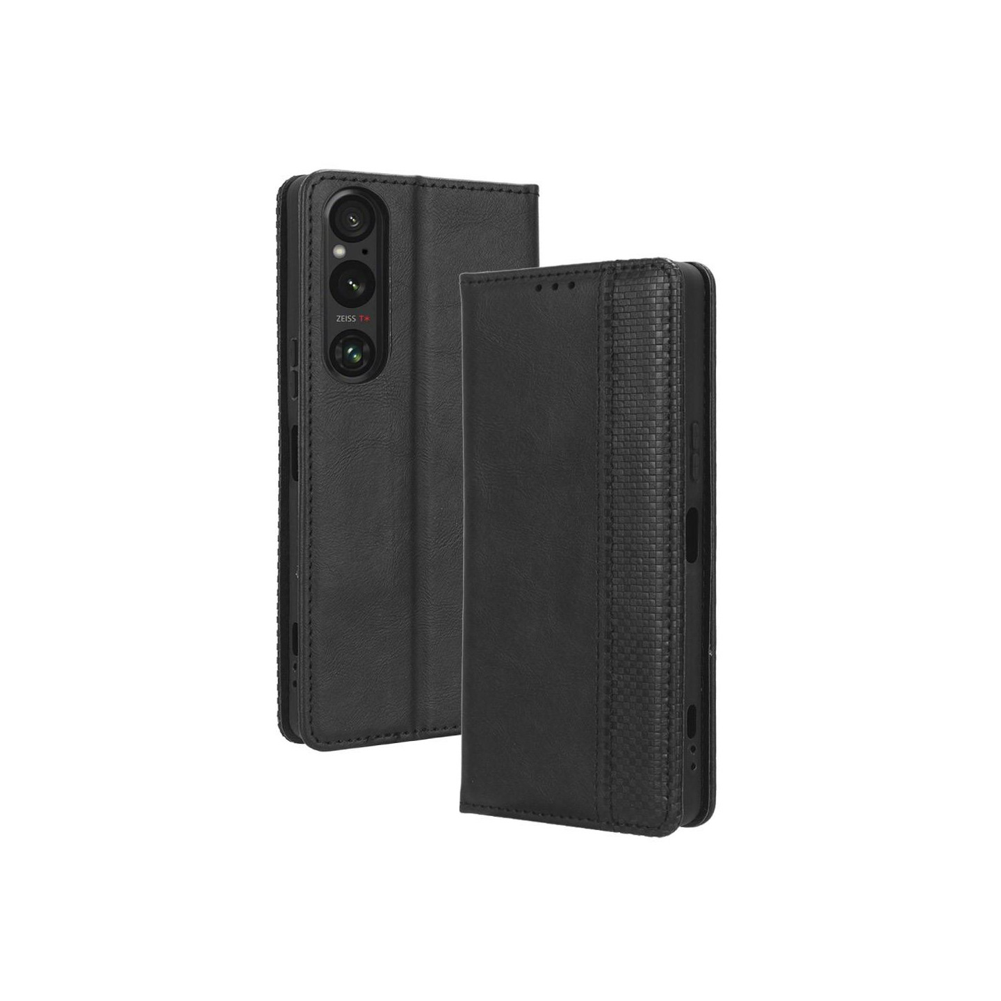 Wallet Stand Flip Phone Case for Xperia 1 V - Black