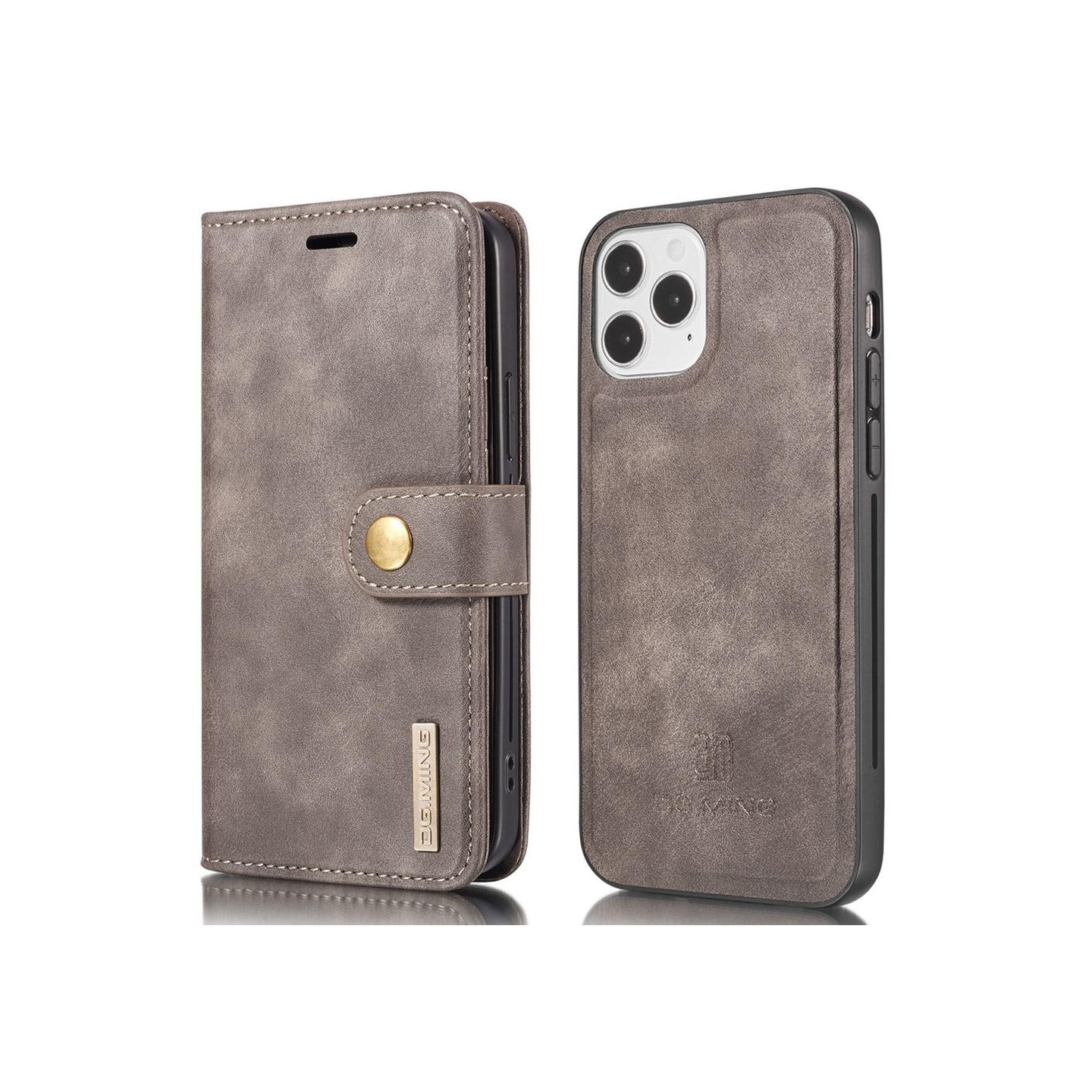 DG.MING For iPhone 13 Pro Stylish Wallet Case - Coffee