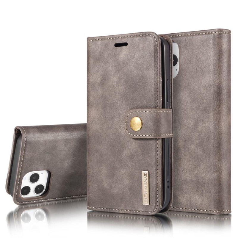 DG.MING For iPhone 13 Pro Stylish Wallet Case - Coffee