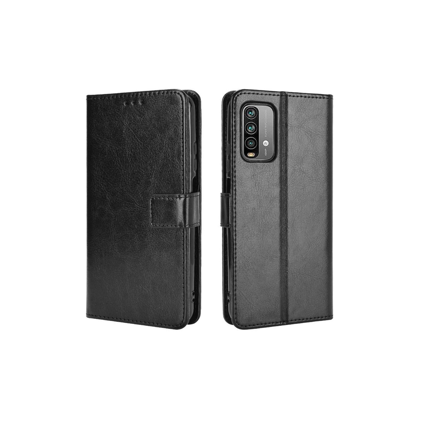 Xiaomi Redmi 9T Wallet Crazy Horse Texture Stand Shell with Strap