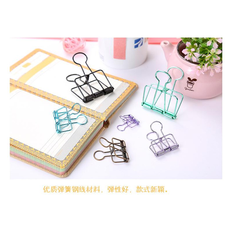 3 Pcs Hollow Metal Binder Clips Home Office Paper Holder Small - Mixed Colours