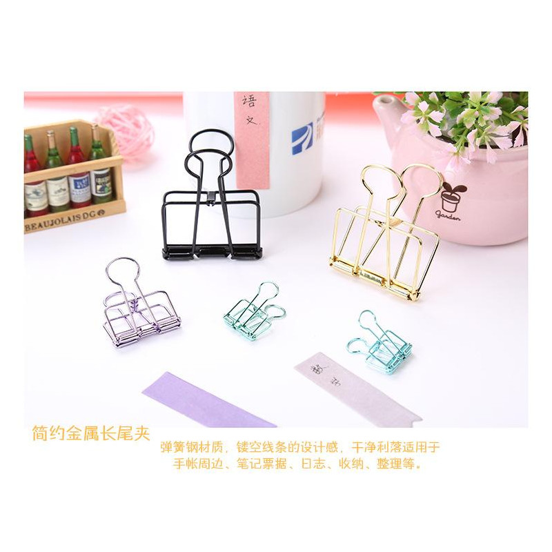 3 Pcs Hollow Metal Binder Clips Home Office Paper Holder Small - Mixed Colours