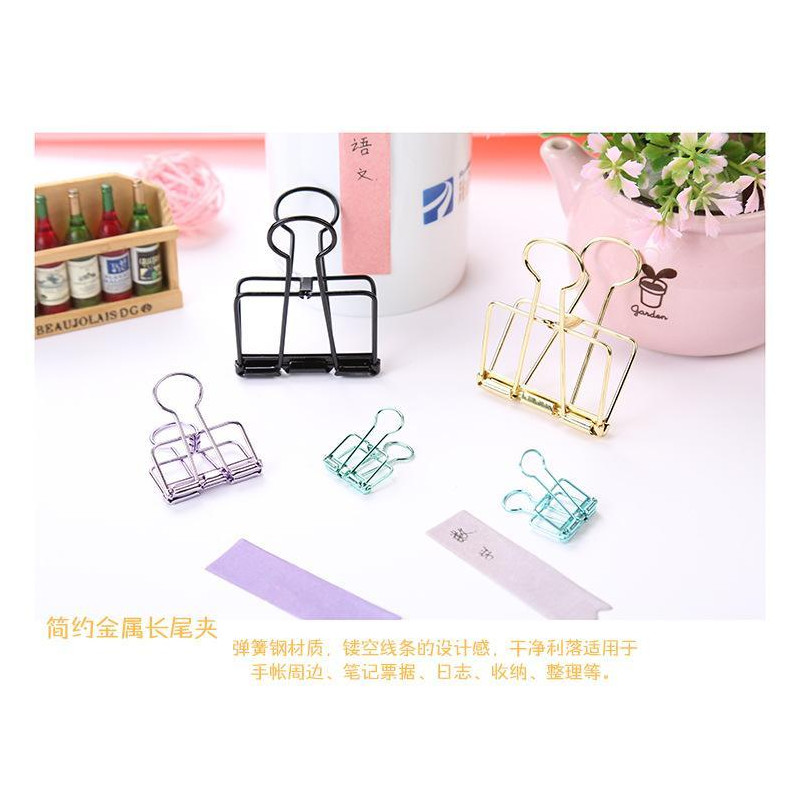 3 Pcs Hollow Metal Binder Clips Home Office Paper Holder Medium - Mixed Colours
