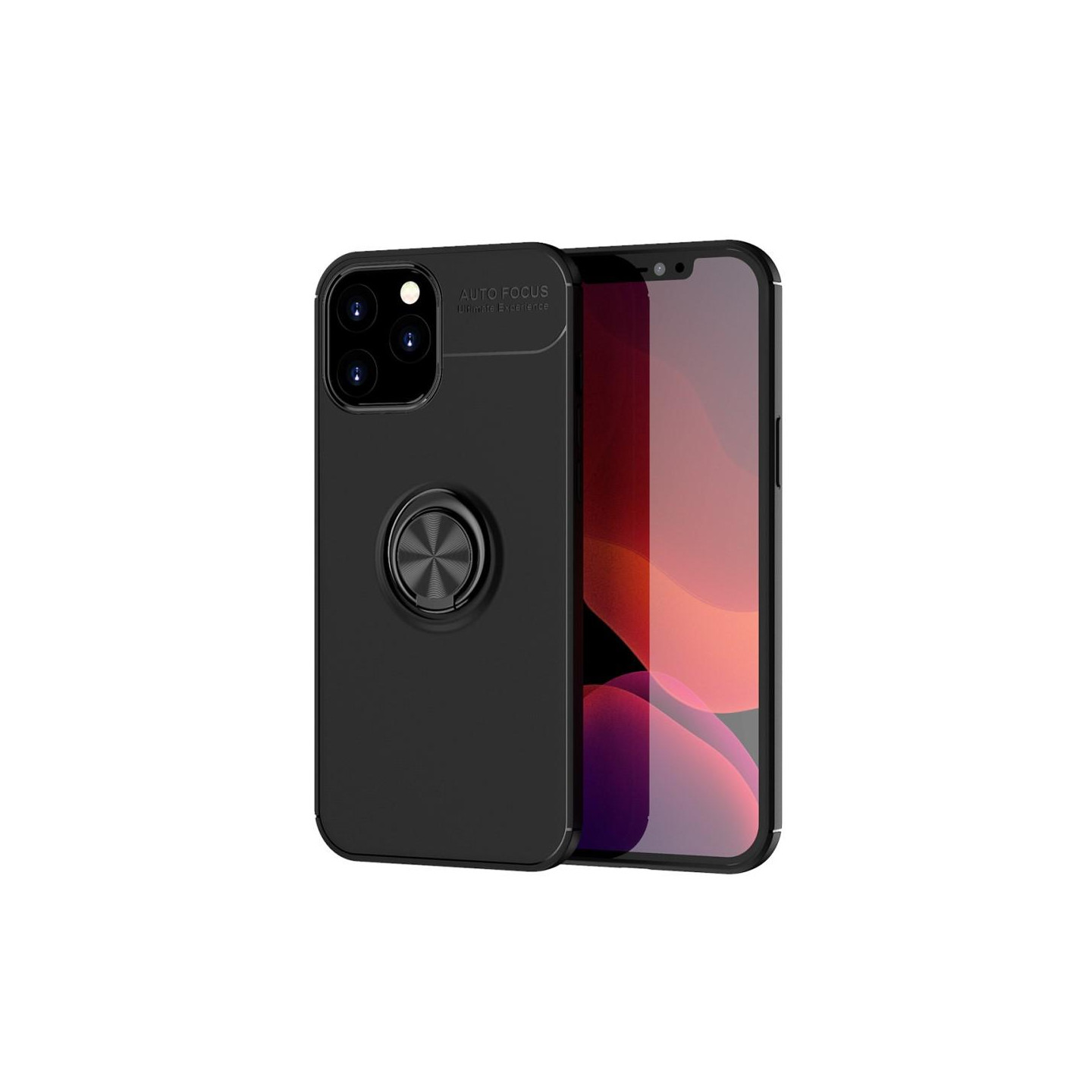 iPhone 12 Pro Max Cover med Fingerring og Innebygd Plate - Sort