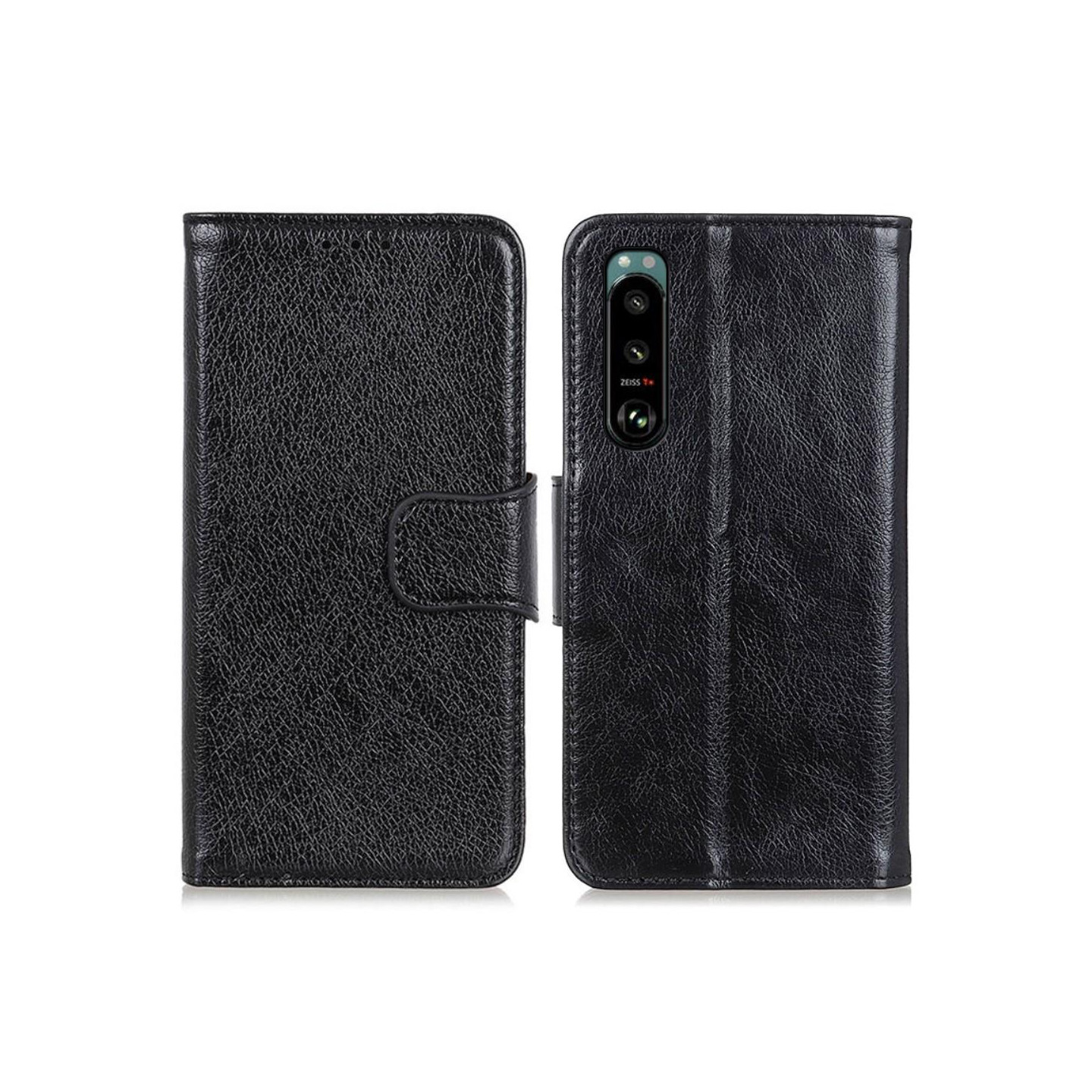 Nappa Texture Split Wallet Stand Cover for Sony Xperia 5 III - Black