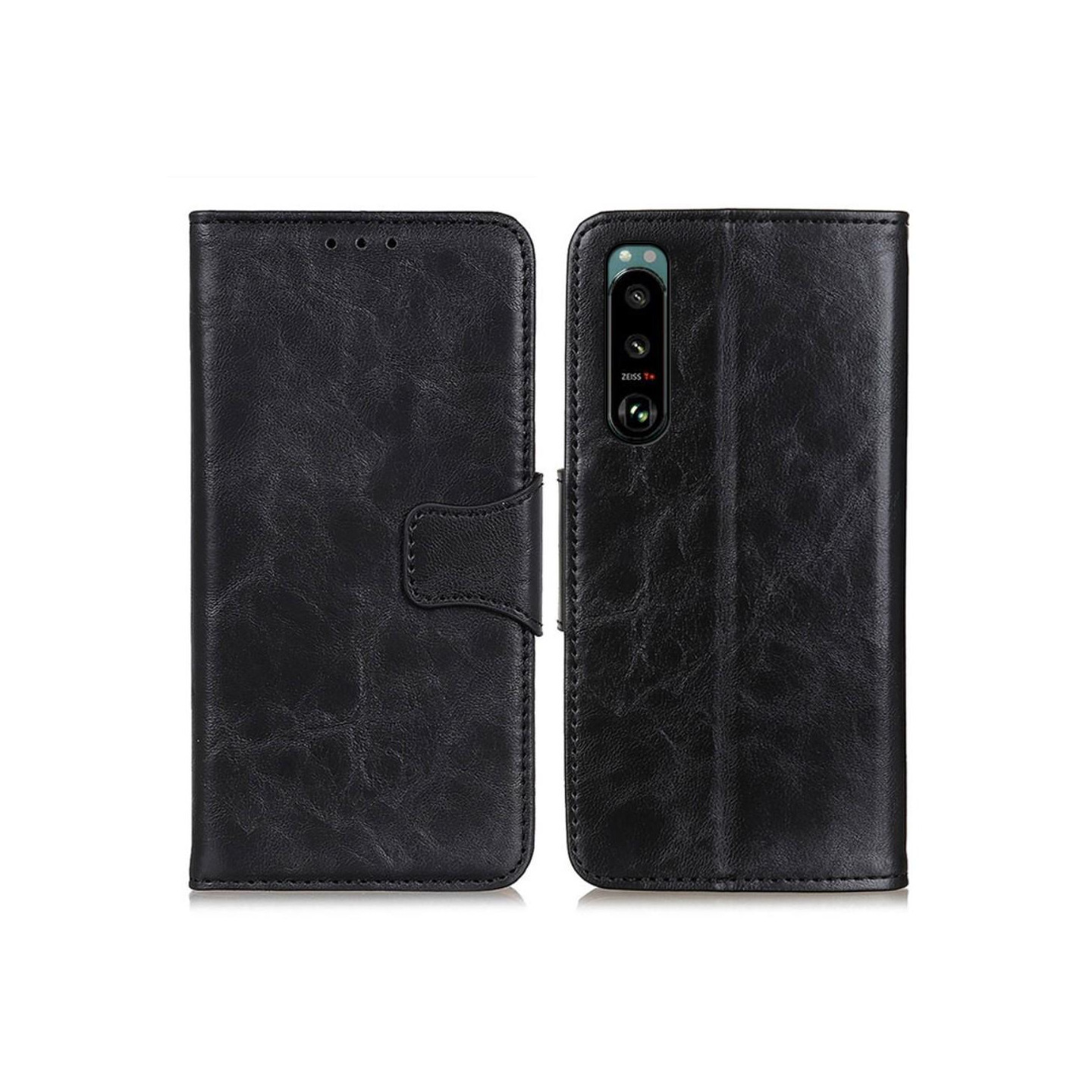 Crazy Horse Wallet Stand Kansi - Sony Xperia 5 III - Musta