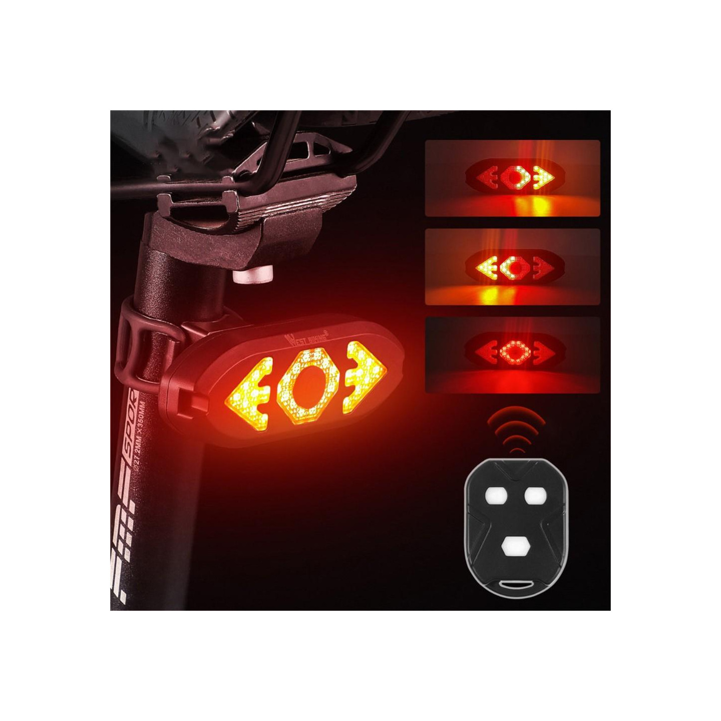 Rechargeable Bike Taillight Rear Lamp Remote Turn Signal Horn