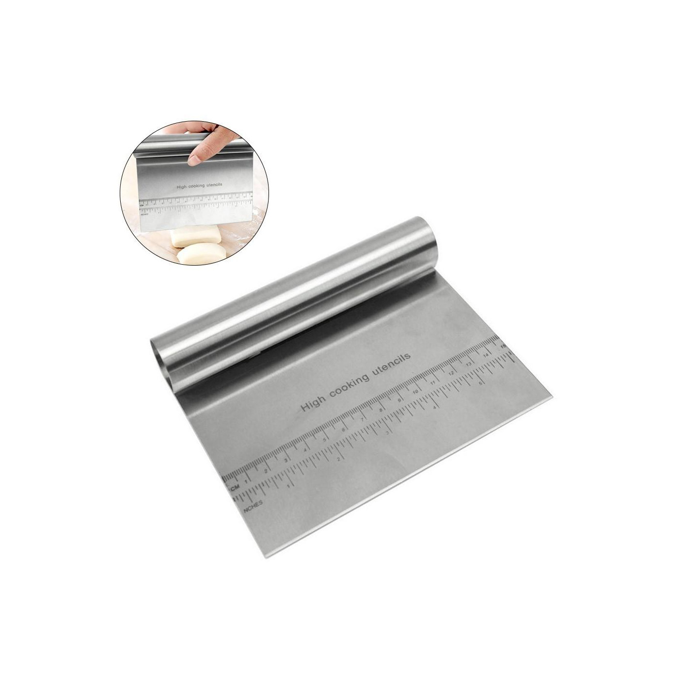 Deigskrape Rustfritt stål Slicer Pastry Pizzakutter med måleskala