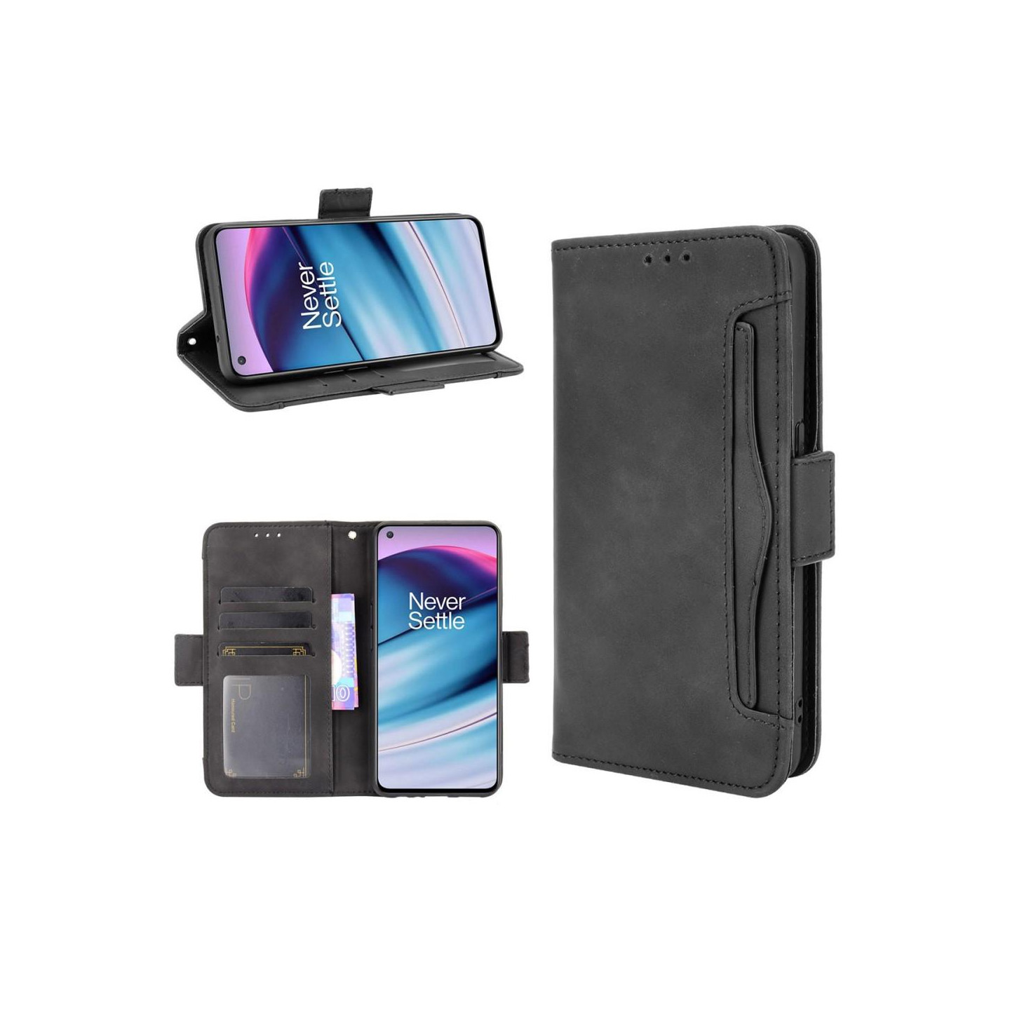 Wallet Stand Flip Phone Case for OnePlus Nord CE 5G - Black