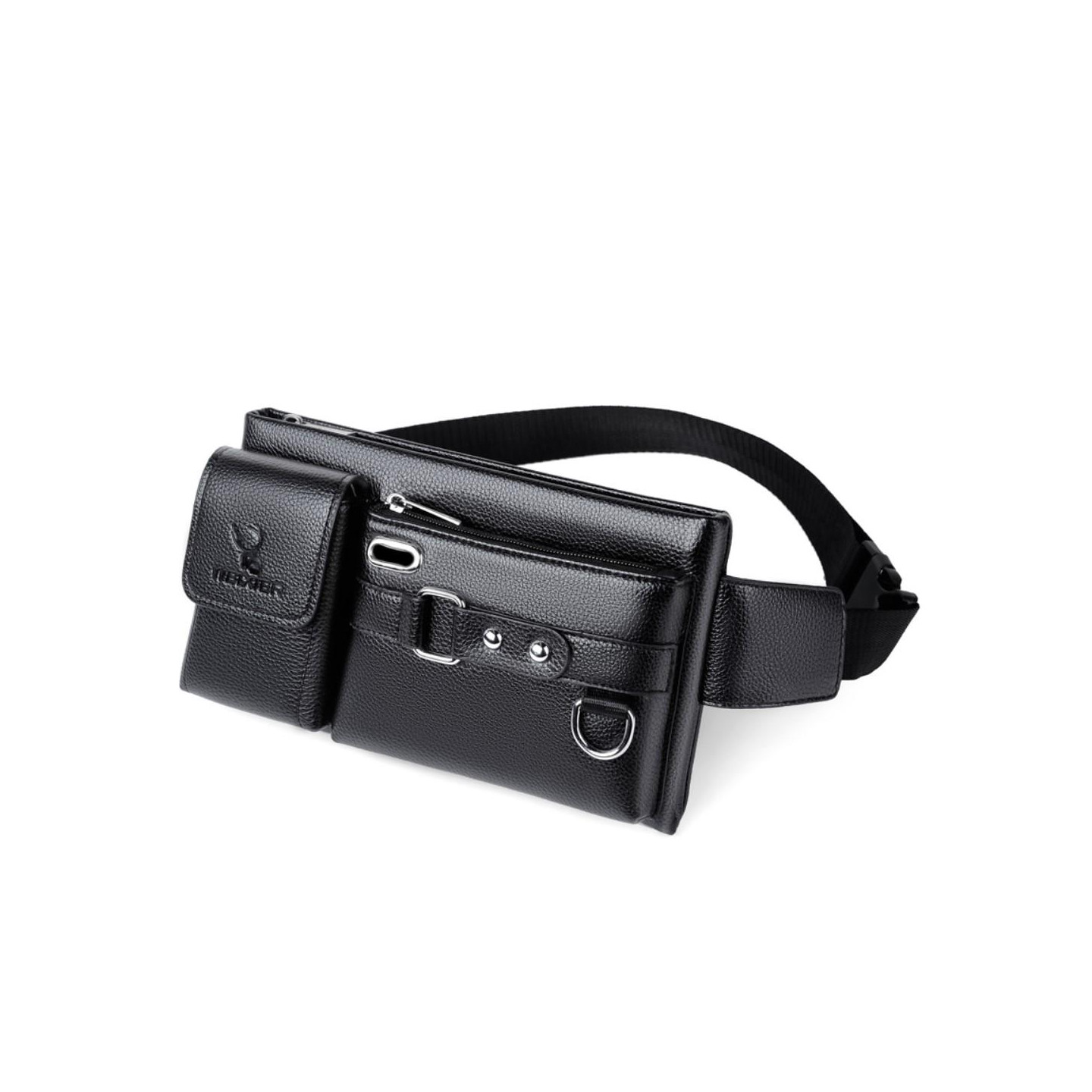 Crossbody Chest Bag Waist Fanny Pack with Headphone Hole - Black