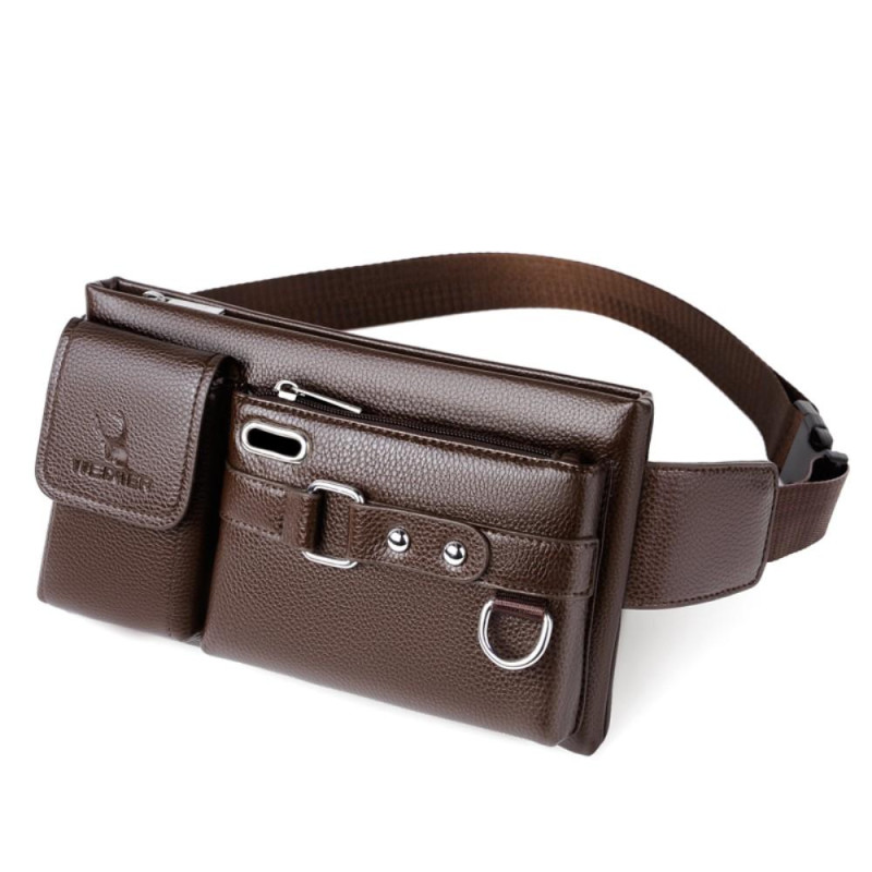 Crossbody Brysttaske Talje Fanny Pack med Hul til Hovedtelefoner - Brun