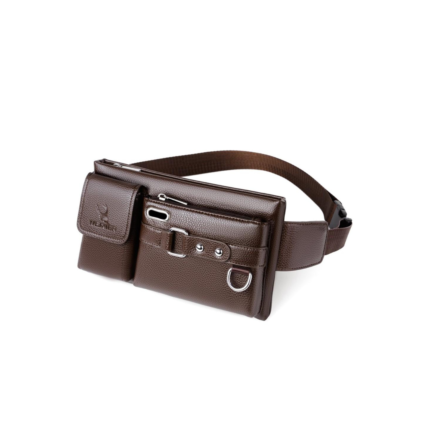 Crossbody Brysttaske Talje Fanny Pack med Hul til Hovedtelefoner - Brun