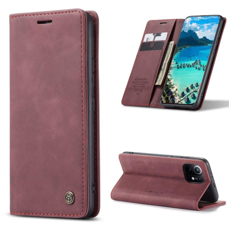 CASEME Retro Wallet Case for Xiaomi Mi 11 - Wine Red