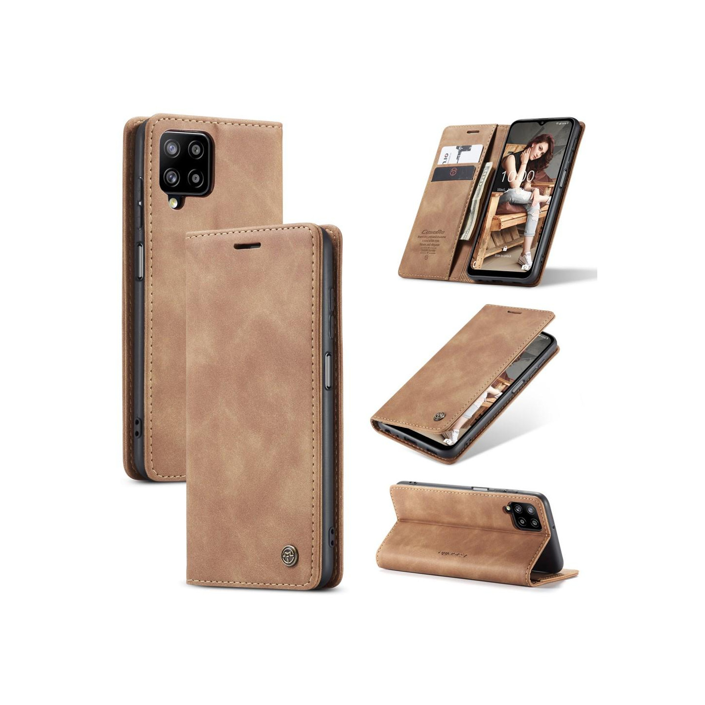 CASEME Retro Wallet Case for Samsung Galaxy A12 - Brown