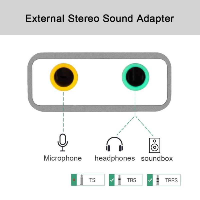 USB Audio Adapter External Stereo Sound Card 3.5mm Headphone and Microphone Jack