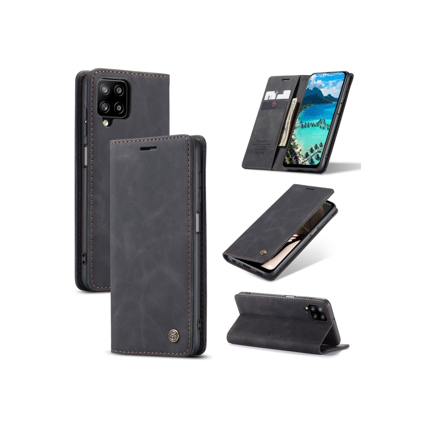 CASEME Retro Wallet Case for Samsung Galaxy A12 - Black