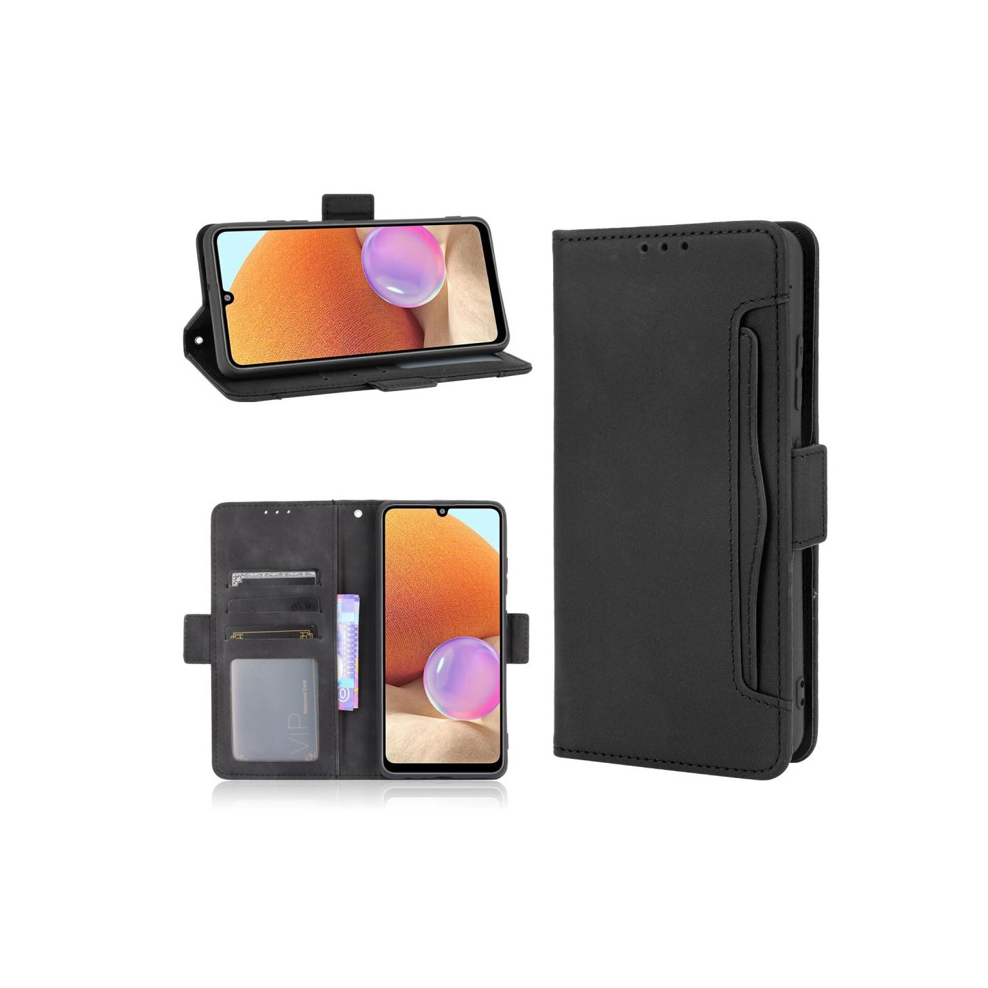 Wallet Stand Flip Phone Case til Samsung Galaxy A32 4G - Sort