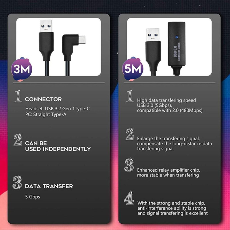 VR Oculus Quest 8m USB 3.0 Cable USB C to A High - Speed Data Transfer