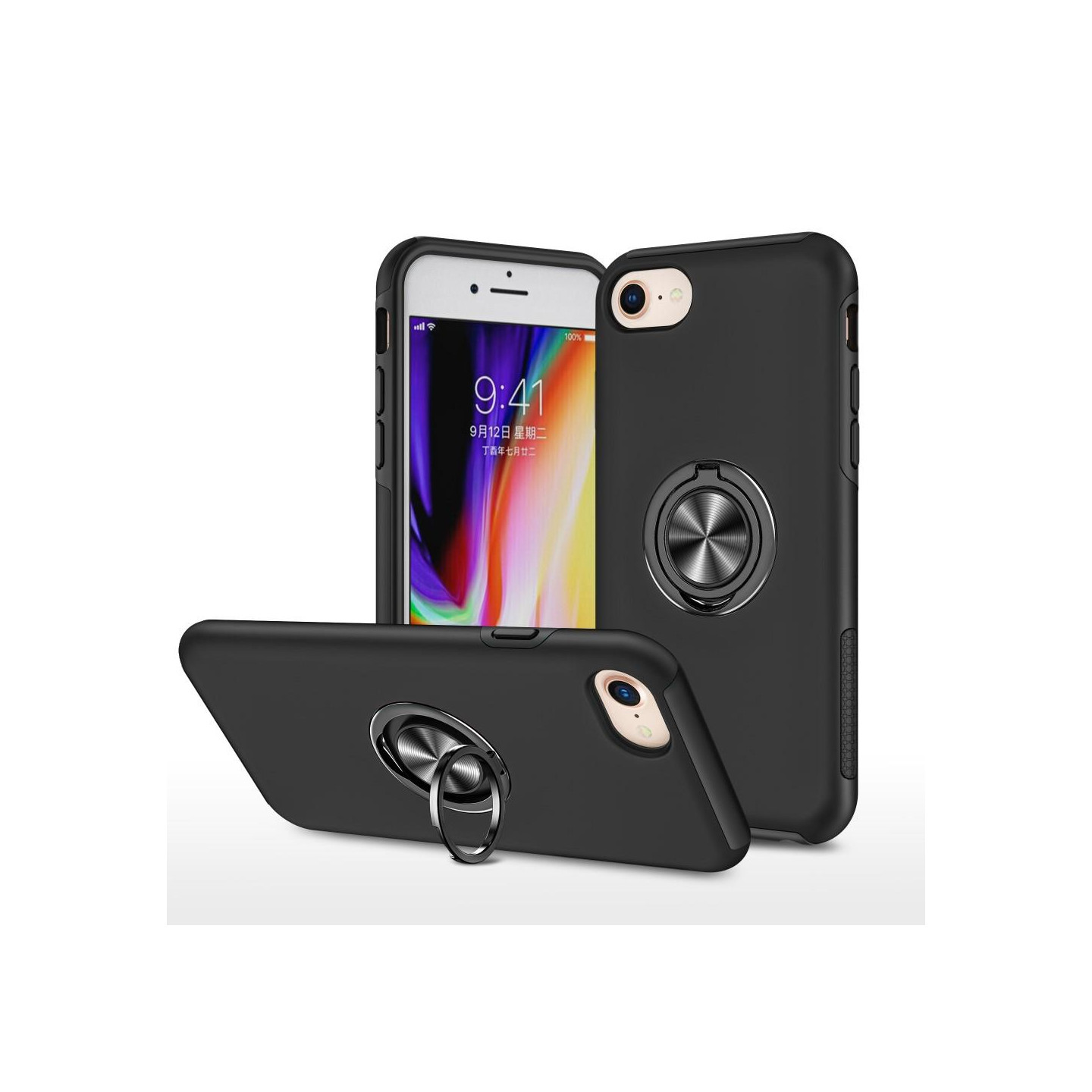 iPhone SE/8/7/6/6S Hybrid Deksel Med Fingerring - Svart