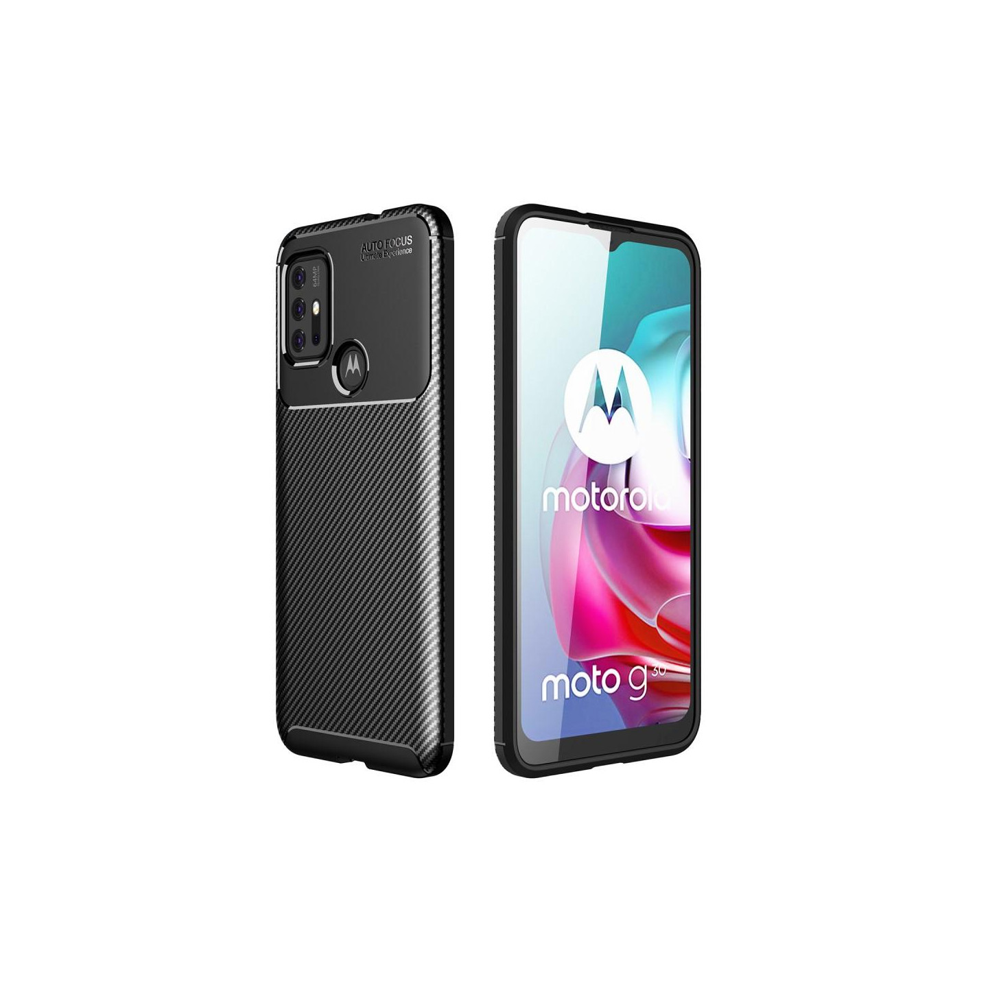Motorola Moto G30 Karbonfiber Teksturdeksel - Svart