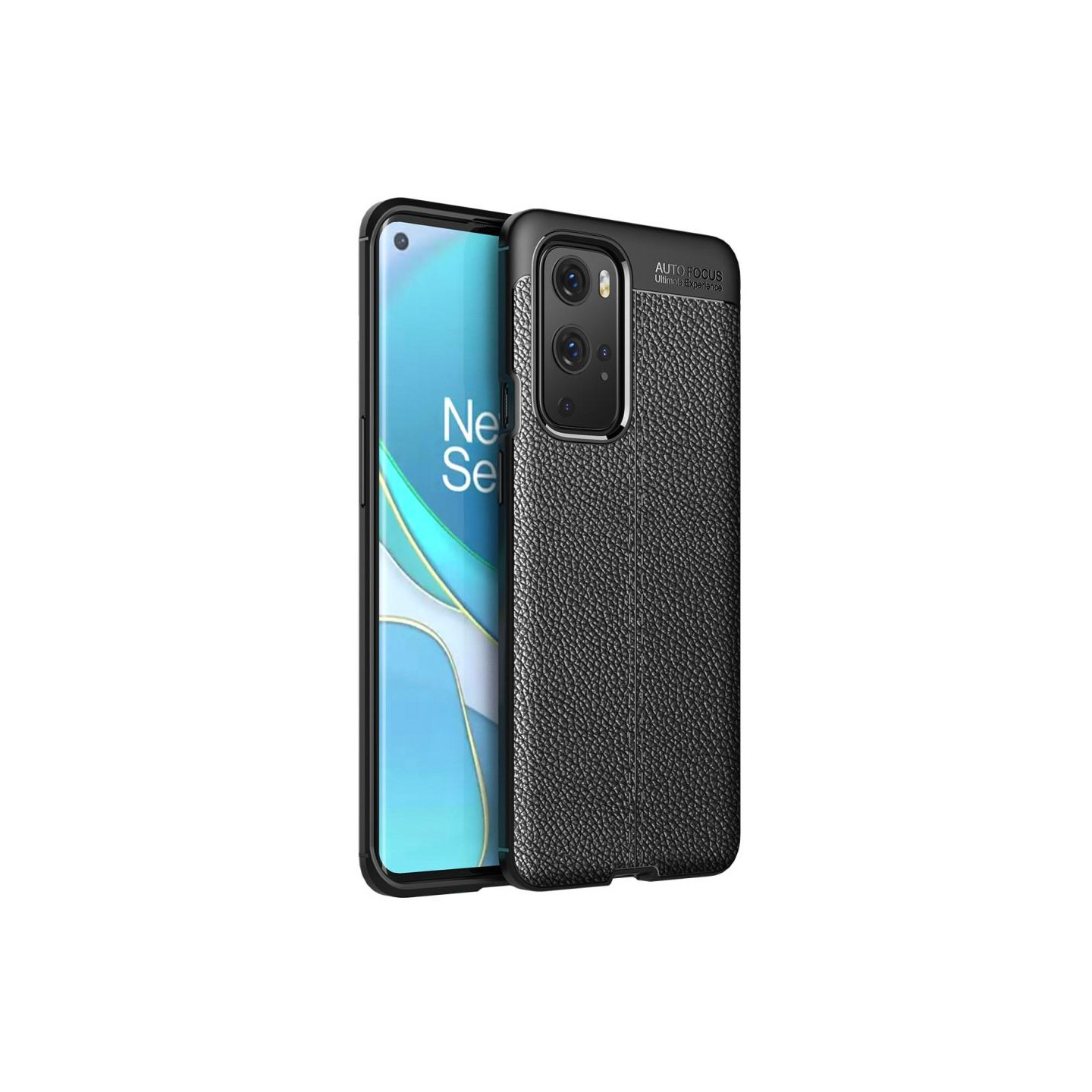 Litchi Skin Soft TPU Suojakuori - OnePlus 9 Pro - Musta