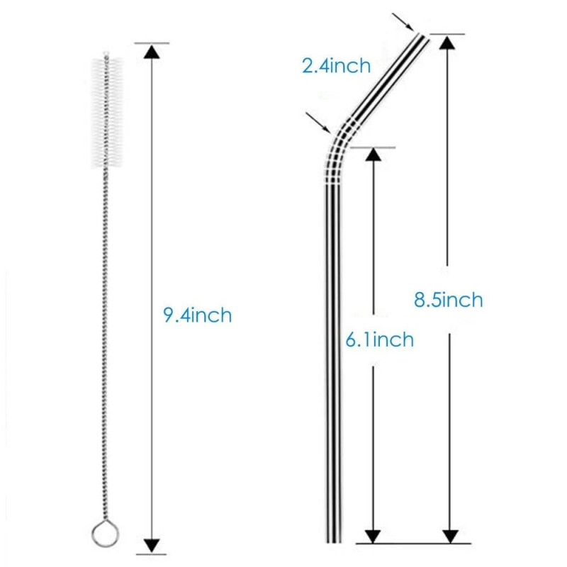 2pcs Reusable Eco - friendly Bent Metal Stainless Steel Drinking Straws
