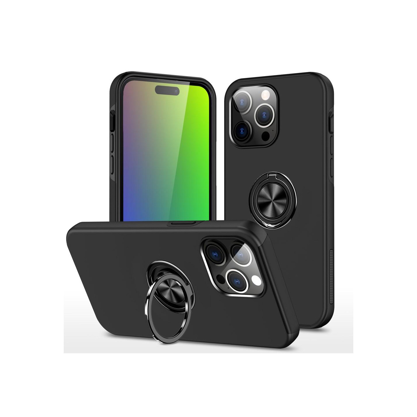 iPhone 15 Pro Sormirengas Kickstand Hybridi - kotelo - Musta