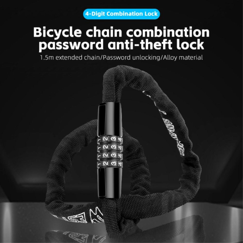 WEST BIKING 1.5m Bike Chain Lock 4 Digit Combination Lock