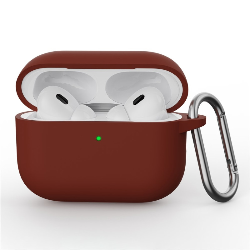 For AirPods Pro 3 Silicone Case Integrated Bluetooth Earphone Cover with Hook - Dark Red