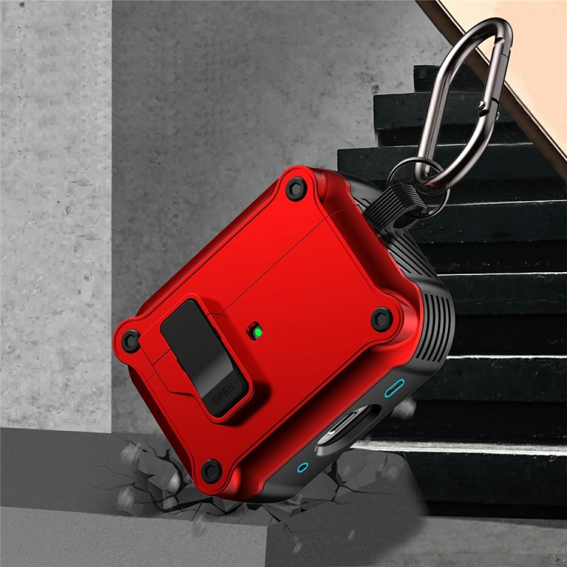 For AirPods Pro 3 Protective Case TPU + PC Shell with Hook / Carabiner - Red