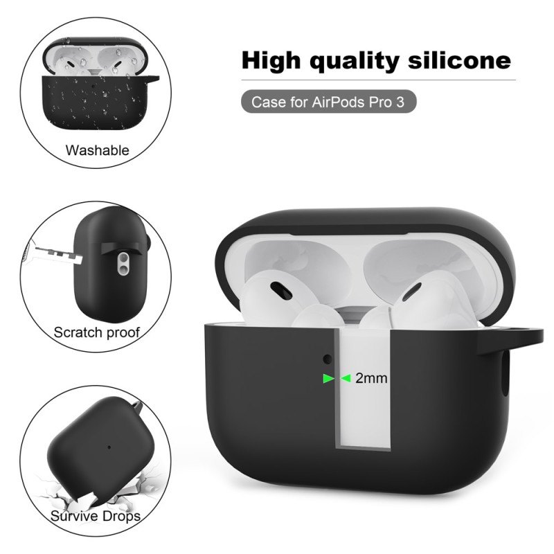 Til AirPods Pro 3 Silikondeksel Integrert Bluetooth-øretelefondeksel med krok - Mørk rød