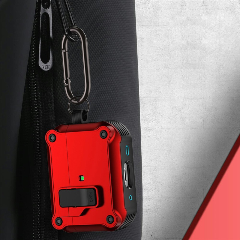 For AirPods Pro 3 Protective Case TPU + PC Shell with Hook / Carabiner - Red