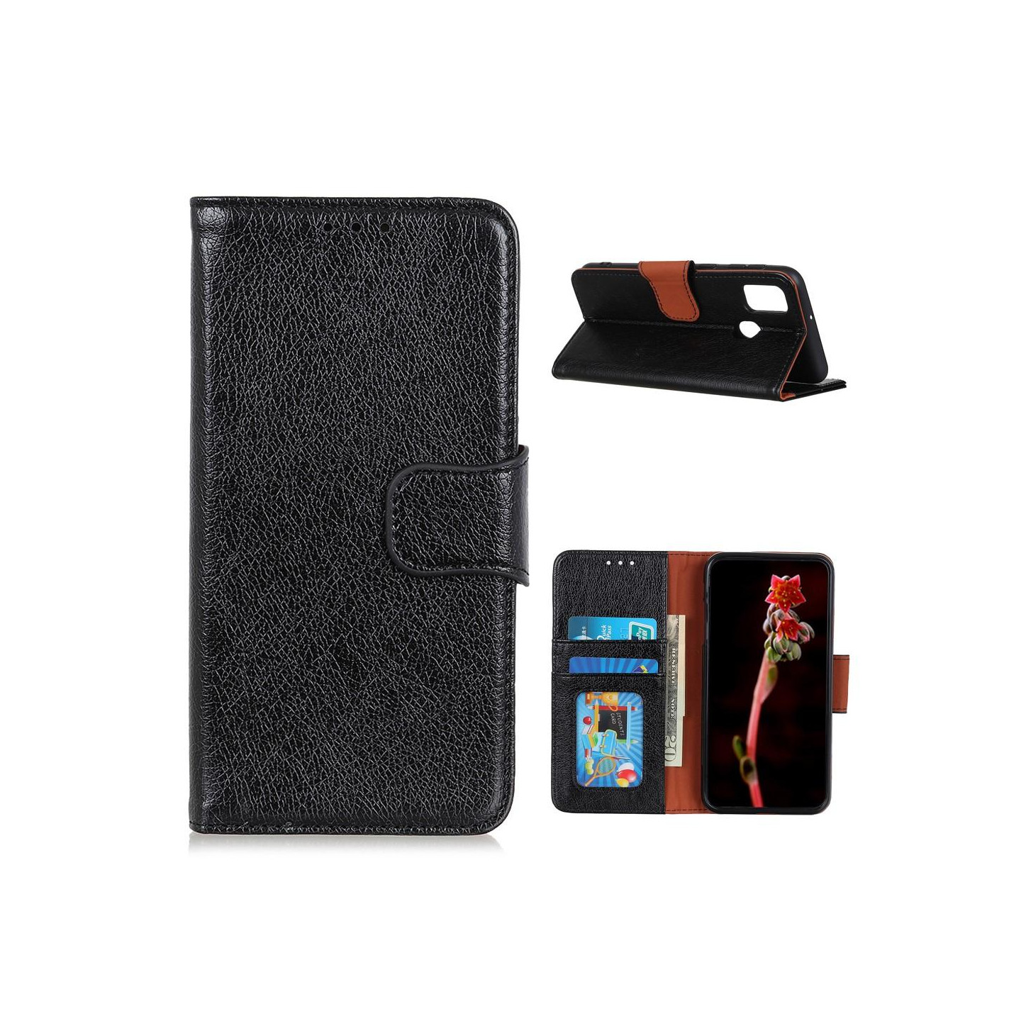 Nappa Texture Split Wallet Stand Kansi - OnePlus Nord N100 - Musta