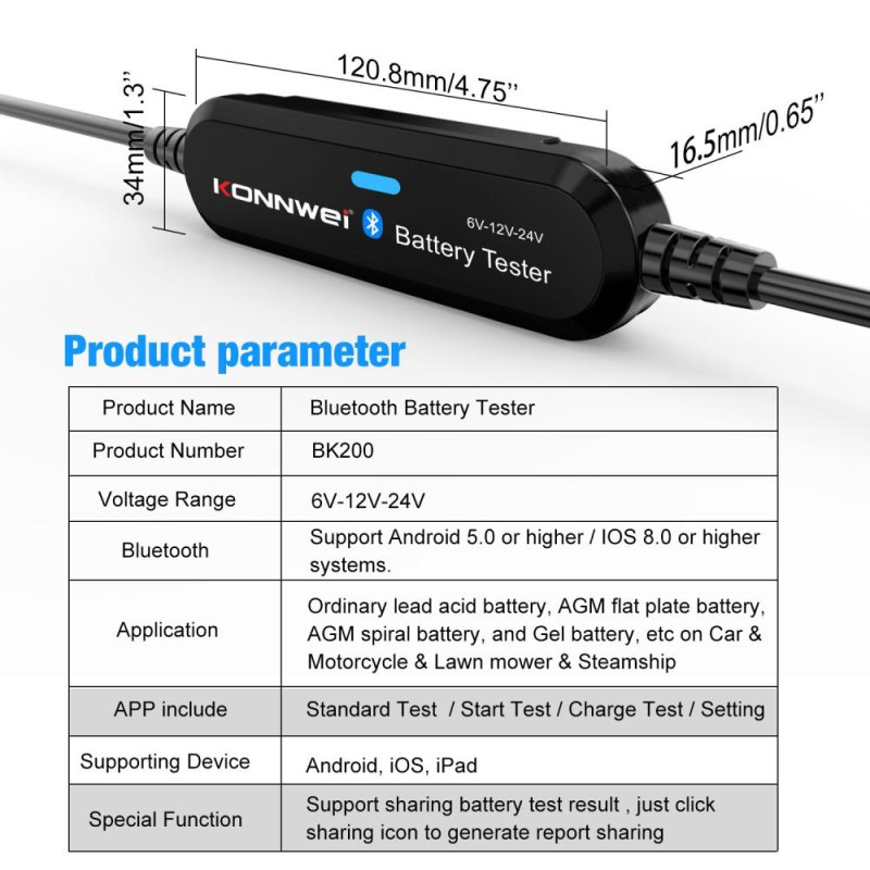 Multifunktionel Bluetooth - batteritester Bilvogn MC 6 12 24V