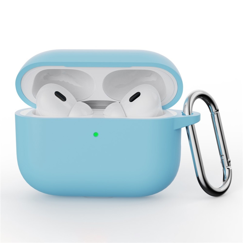 AirPods Pro 3 -kuulokkeille tarkoitettu silikonikuori, integroitu Bluetooth-kuulokkeiden suojus koukulla - Vaaleansininen