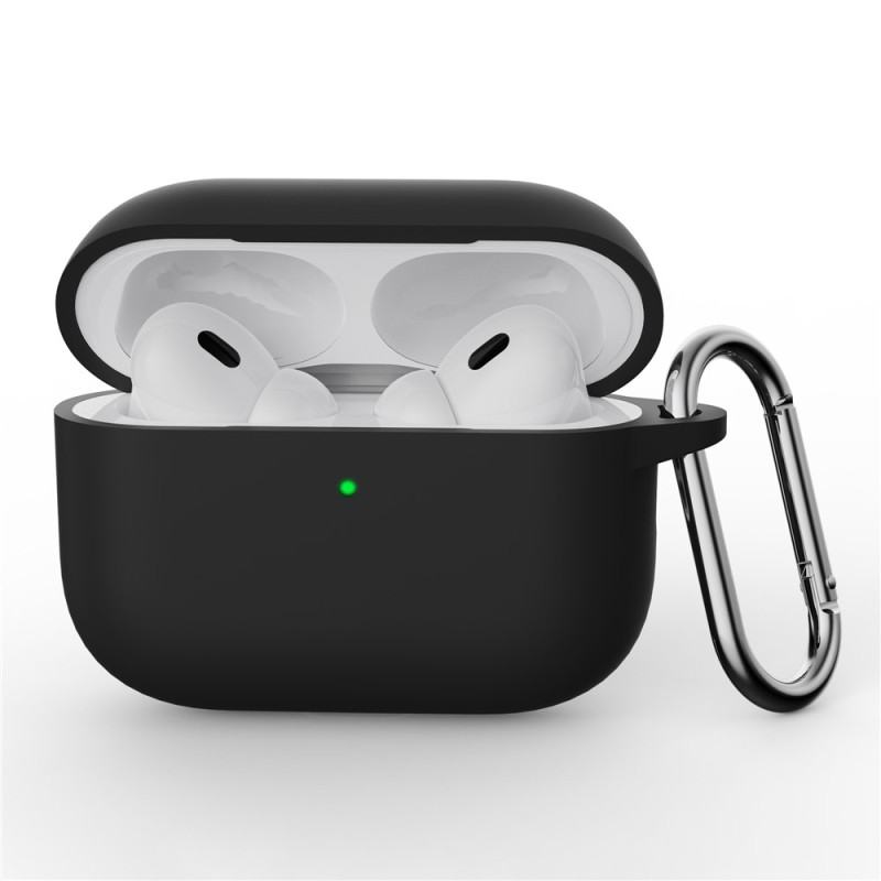 Til AirPods Pro 3 Silikone Etui Integreret Bluetooth Høretelefon Cover med Krog - Sort