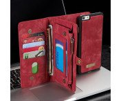 CASEME iPhone 6s 6 Plus Retro Split läder plånboksfodral Röd