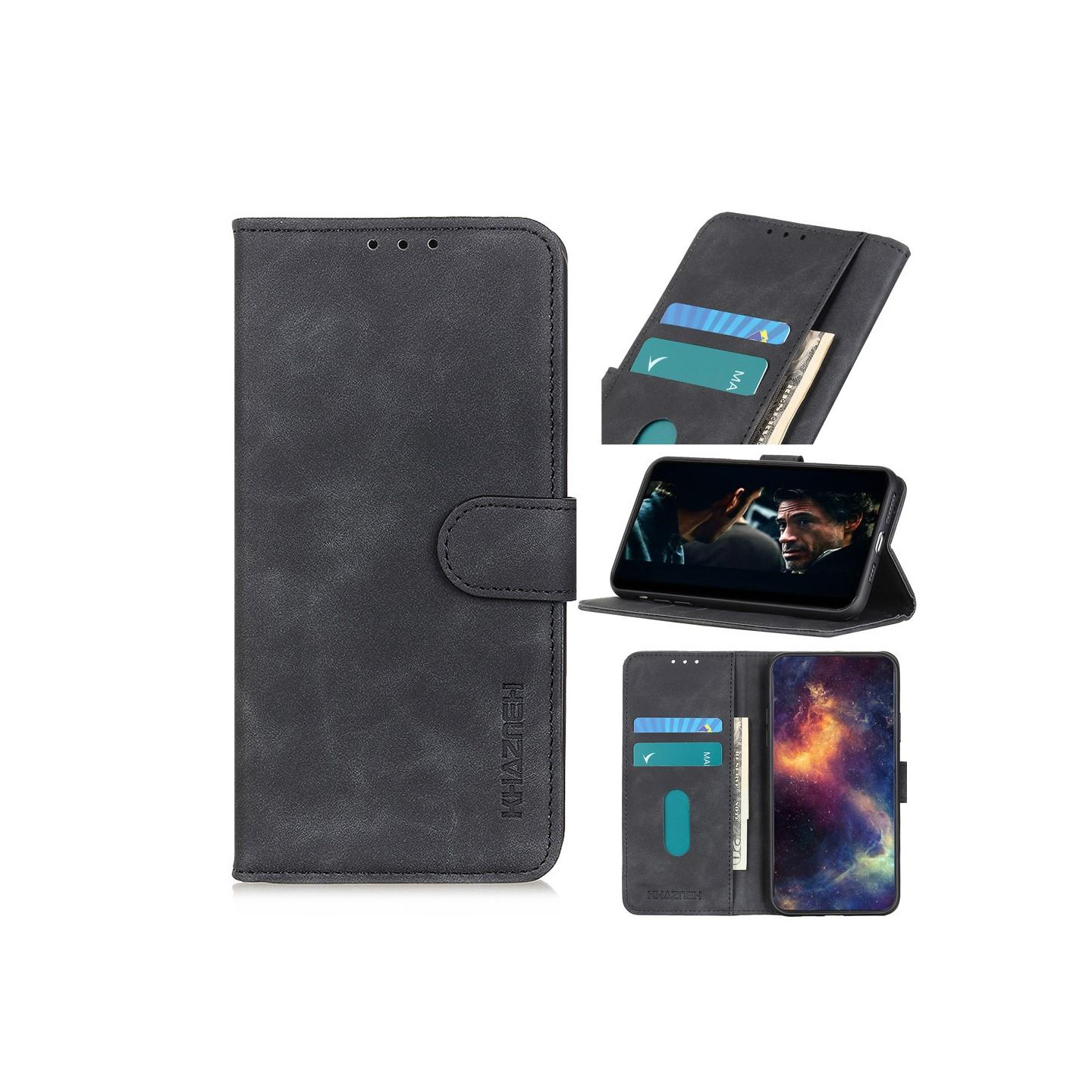 KHAZNEH Vintage tegnebog taske til Xiaomi redmi 9A 9/9AT - sort