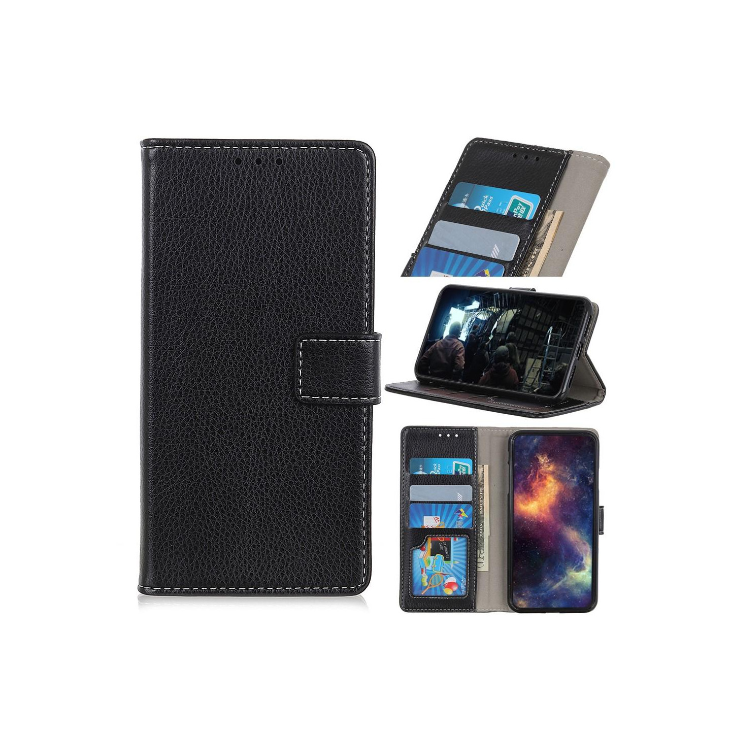 Litchi Skin Mobiltelefon Taske til OnePlus Nord - Sort