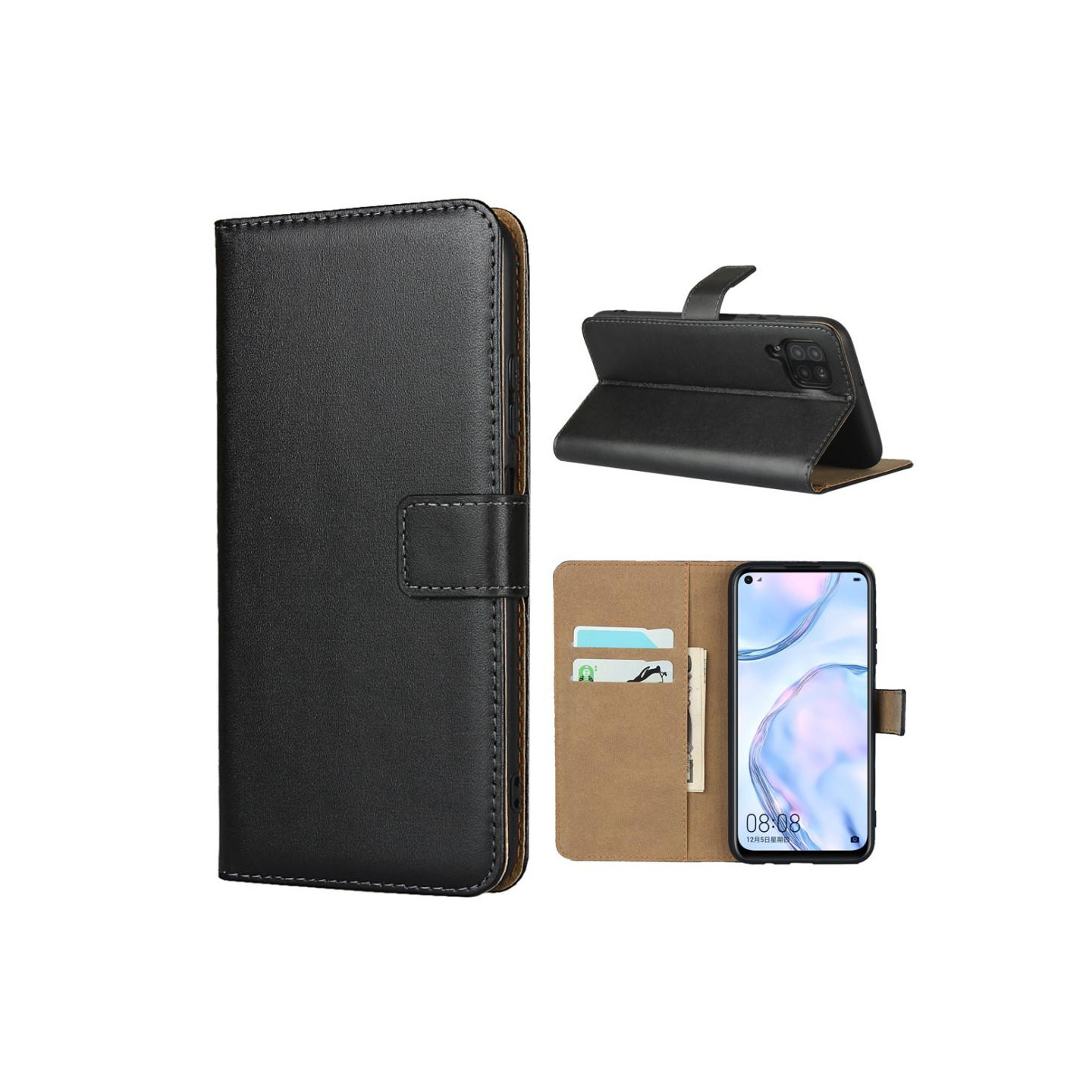 Huawei P40 Lite Lommebok - deksel/ - deksel Lær - Svart