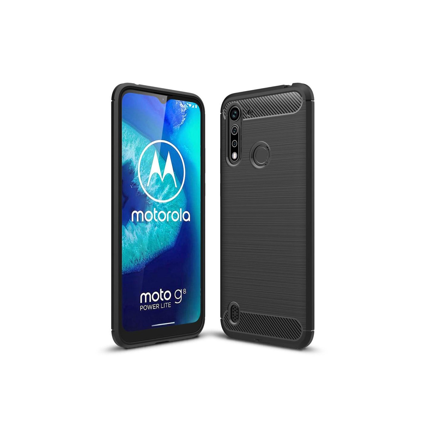Motorola Moto G8 Power Lite Carbon Fibre Brushed TPU Back Cover - Black