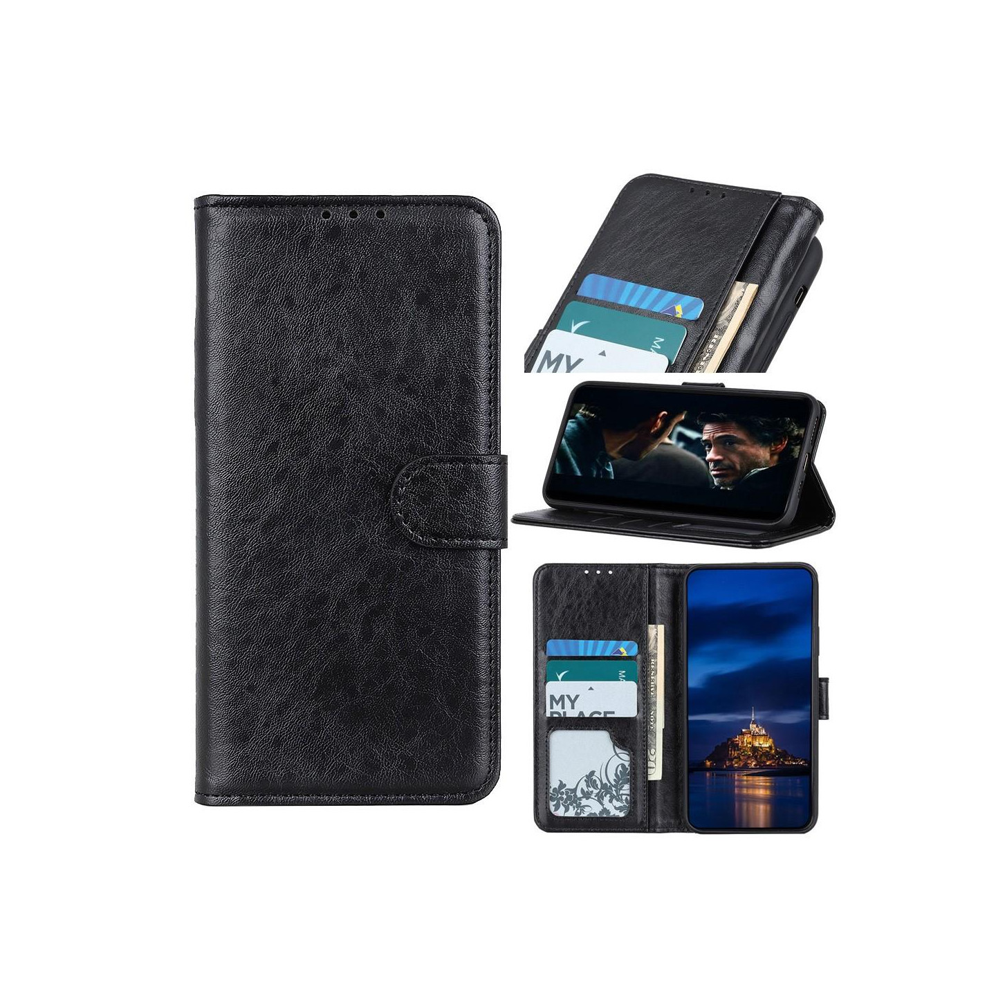 Crazy Horse Wallet Stand Case for Samsung Galaxy A21s - Black