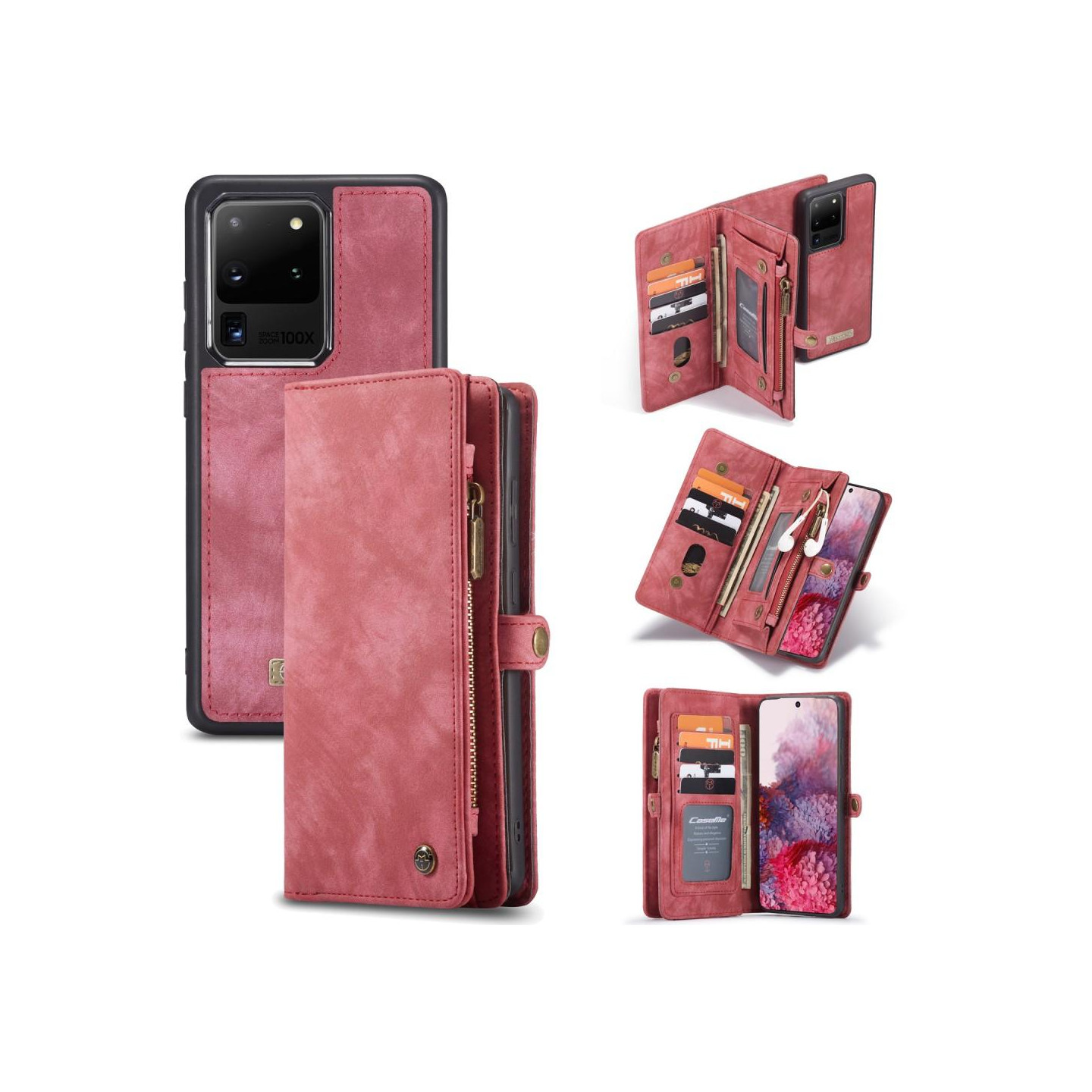 CASEME Samsung Galaxy S20 Ultra Retro Lær Lommebok - deksel - Rød