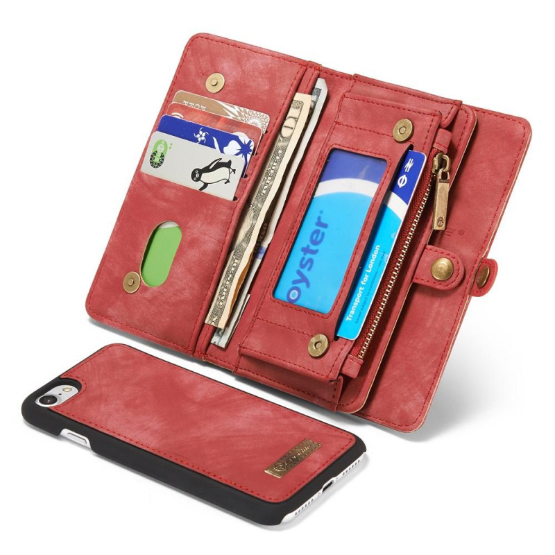 CASEME iPhone 8 / 7 / SE Retro Split läder plånbokscase - Red